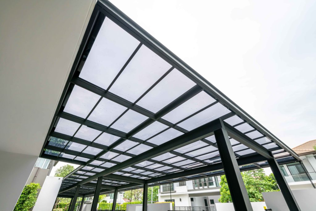 Transparent acrylic roof sheet close-up for garage roof construction